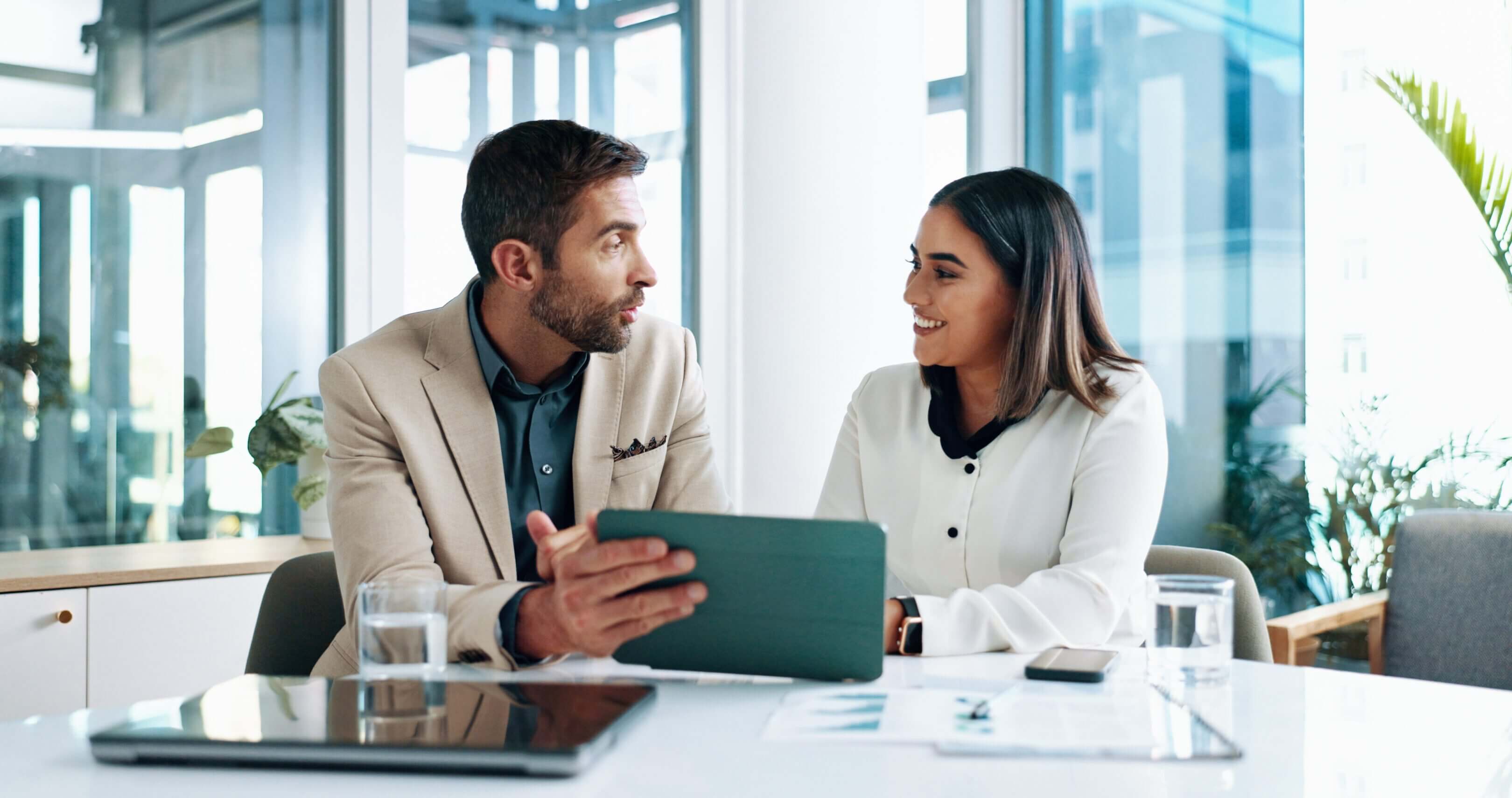 Man and woman having a business discussion.