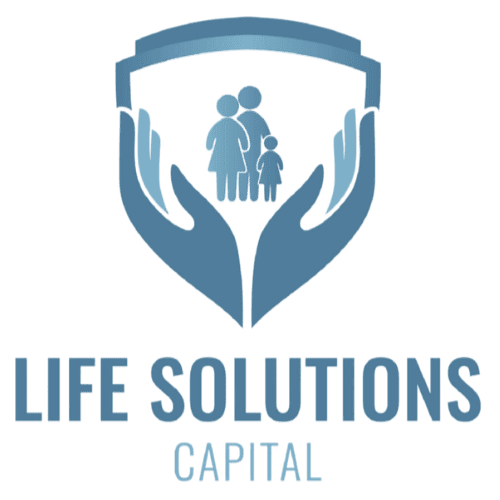 Logo of Life Solutions Capital with a shield and a flower design.